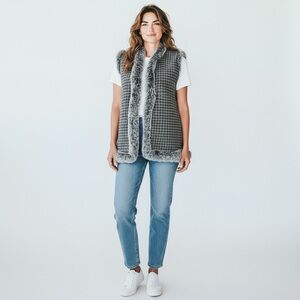 J. McLaughlin 100% Cashmere Gray Houndstooth Open Front Vest